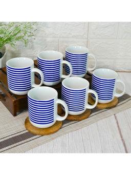 Femora - Handcrafted Ceramic Coffee & Tea Cup 180ml, Candy Striped Design Tea cups-Blue