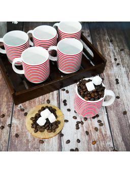 Femora - Handcrafted Ceramic Coffee & Tea Cup 180ml, Candy Striped Design Tea cups-Red