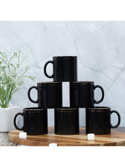 Femora - 22k Liquid Gold Line Design Ceramic Coffee Mug, Tea cups 180ml Solid Black