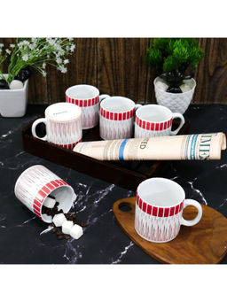 Femora - Handcrafted Ceramic Coffee & Tea Cup 180ml, Linear Design Tea cups-Red