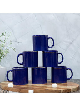 Femora - 22k Liquid Gold Line Design Ceramic Coffee Mug, Tea cups 180ml Royal Blue