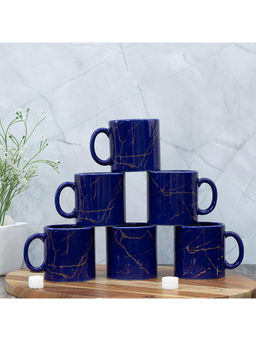 Femora - 22k Liquid Marble Gold Design Ceramic Coffee Mug, Tea cups180ml, Royal Blue
