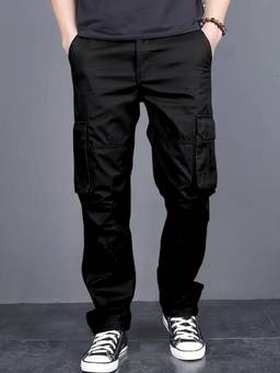 Oh Rare - Men Black Solid Relaxed Fit Cargo