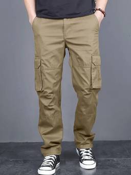 Oh Rare - Men Khaki Solid Relaxed Fit Cargo