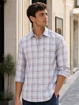 Nobero - Men Blue Checks Regular Fit Shirt