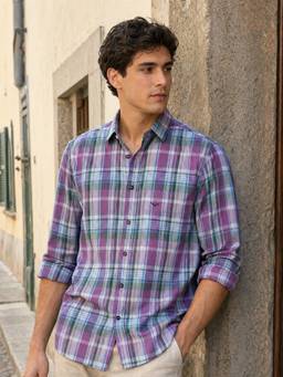 Nobero - Men Purple Checks Regular Fit Shirt