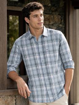 Nobero - Men Blue Checks Regular Fit Shirt