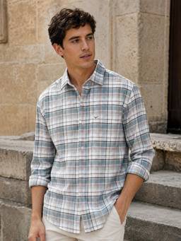 Nobero - Men Light Blue Checks Regular Fit Shirt