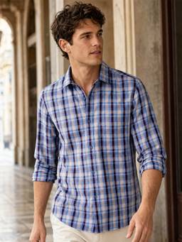 Nobero - Men Blue Checks Regular Fit Shirt