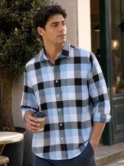 Nobero - Men Blue Checks Regular Fit Shirt