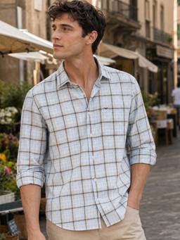 Nobero - Men Blue Checks Regular Fit Shirt