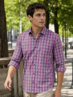 Nobero - Men Purple Checks Regular Fit Shirt
