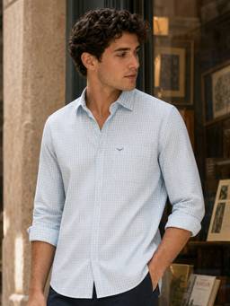 Nobero - Men Blue Checks Regular Fit Shirt