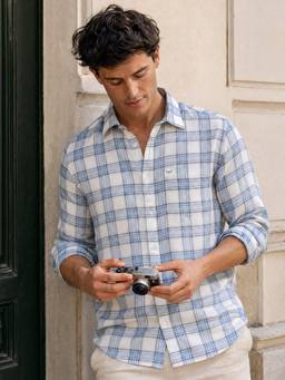 Nobero - Men Blue Checks Regular Fit Shirt