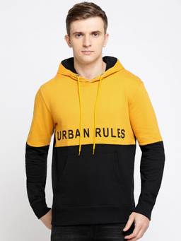 MANIAC - Men Yellow-Black Colorblock Hoodie