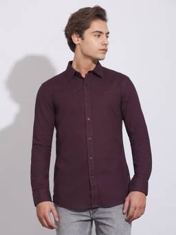 Being Human - Maroon Solid Regular Fit Shirt