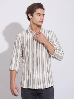 Being Human - Off White Stripes Regular Fit Collar Shirt