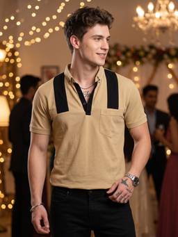 Charagh Din - Beige Knit Regular Fit Polo T-shirt