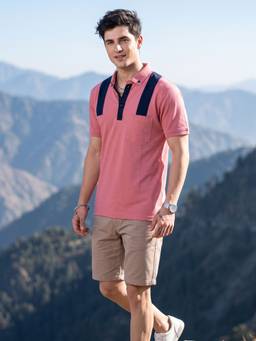 Charagh Din - Pink Knit Regular Fit Polo T-shirt