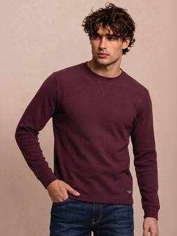Van Heusen - Men Maroon Regular Fit Round Neck Full Sleeves T-shirt