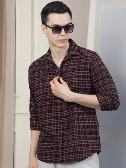 CRIMSOUNE CLUB - Men Maroon Checks Cotton Shirt