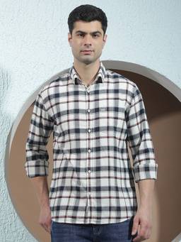 CRIMSOUNE CLUB - Men Navy Blue-White Checks Cotton Shirt