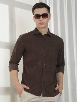 CRIMSOUNE CLUB - Men Brown Corduroy Shirt