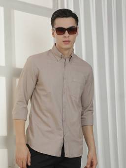 CRIMSOUNE CLUB - Men Beige Cotton Shirt