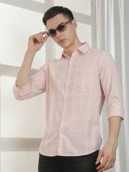 CRIMSOUNE CLUB - Men Pink Checks Shirt