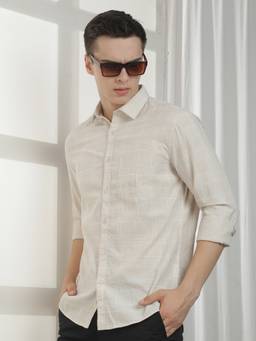 CRIMSOUNE CLUB - Men Beige Checks Shirt