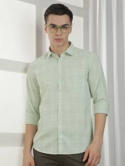 CRIMSOUNE CLUB - Men Green Checks Shirt