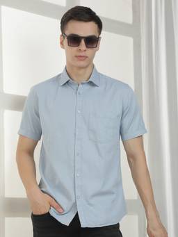 CRIMSOUNE CLUB - Men Light Blue Solid Shirt