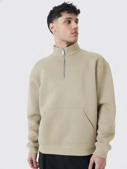 MANIAC - Men Beige Solid High Neck Sweatshirt