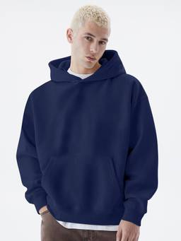 MANIAC - Men Navy Blue Solid Hoodie