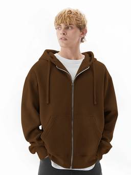 MANIAC - Men Brown Solid Zipper Hoodie