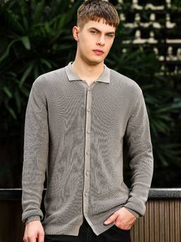 MANIAC - Men Grey Textured Cotton Sweater