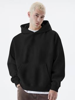 MANIAC - Men Black Solid Full Sleeves Hoodie