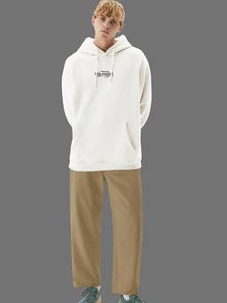 MANIAC - Men Off White Text Printed Full Sleeves Hoodie