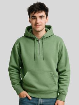 MANIAC - Men Green Solid Dual Zipper Hoodie