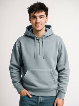 MANIAC - Men Grey Solid Dual Zipper Hoodie
