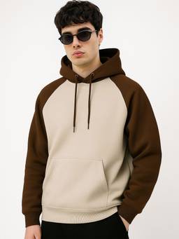 MANIAC - Men Beige Colorblock Hoodie