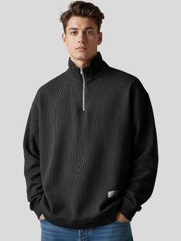 MANIAC - Men Black High Neck Full Sleeves Marcus Sweatshirt