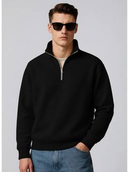 MANIAC - Men Black Solid High Neck Full Sleeves Sweatshirt