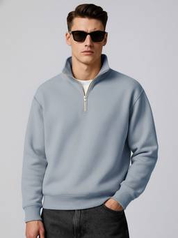 MANIAC - Men Grey Solid High Neck Full Sleeves Sweatshirt