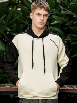 MANIAC - Men Cream-Black Colorblock Hoodie
