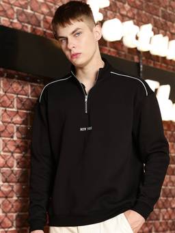 MANIAC - Men Black Text Embroidery Full Sleeves Sweatshirt
