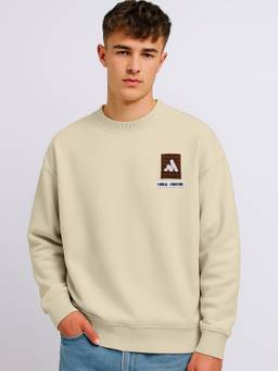 MANIAC - Men Beige Embroidery Biscuit Cotton Sweatshirt