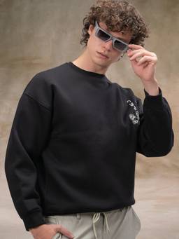 MANIAC - Men Black Embroidered Sweatshirt