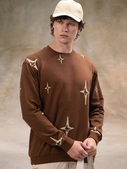MANIAC - Men Brown All Over Printed Star Sweatshirt