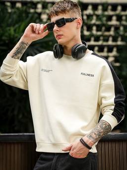 MANIAC - Men Cream Colorblock Sweatshirt